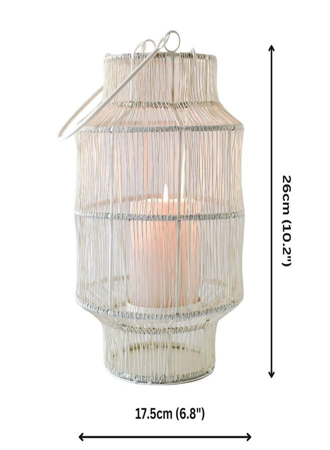 BEHOMA Mesh Metal Lantern for Home Decoration Indoor Outdoor, Boho Style Decorative Lantern for Table-top and Pillar Candle Holder, White Colour One Piece - Image 3